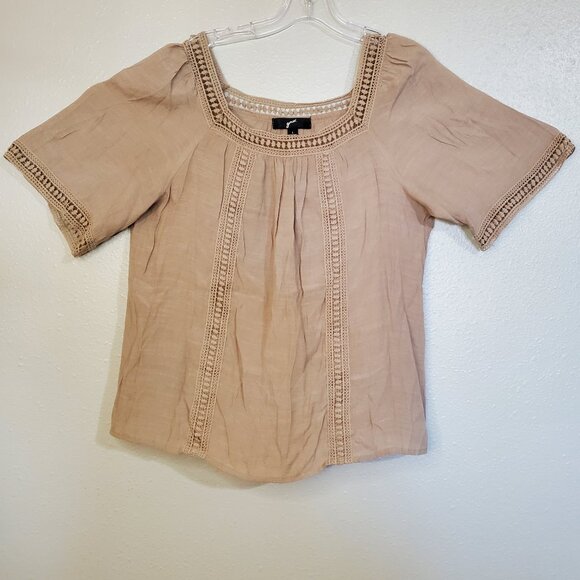 GNW Tops - GNW Brown Tan Short Sleeve Crochet Lace Top Women's Large